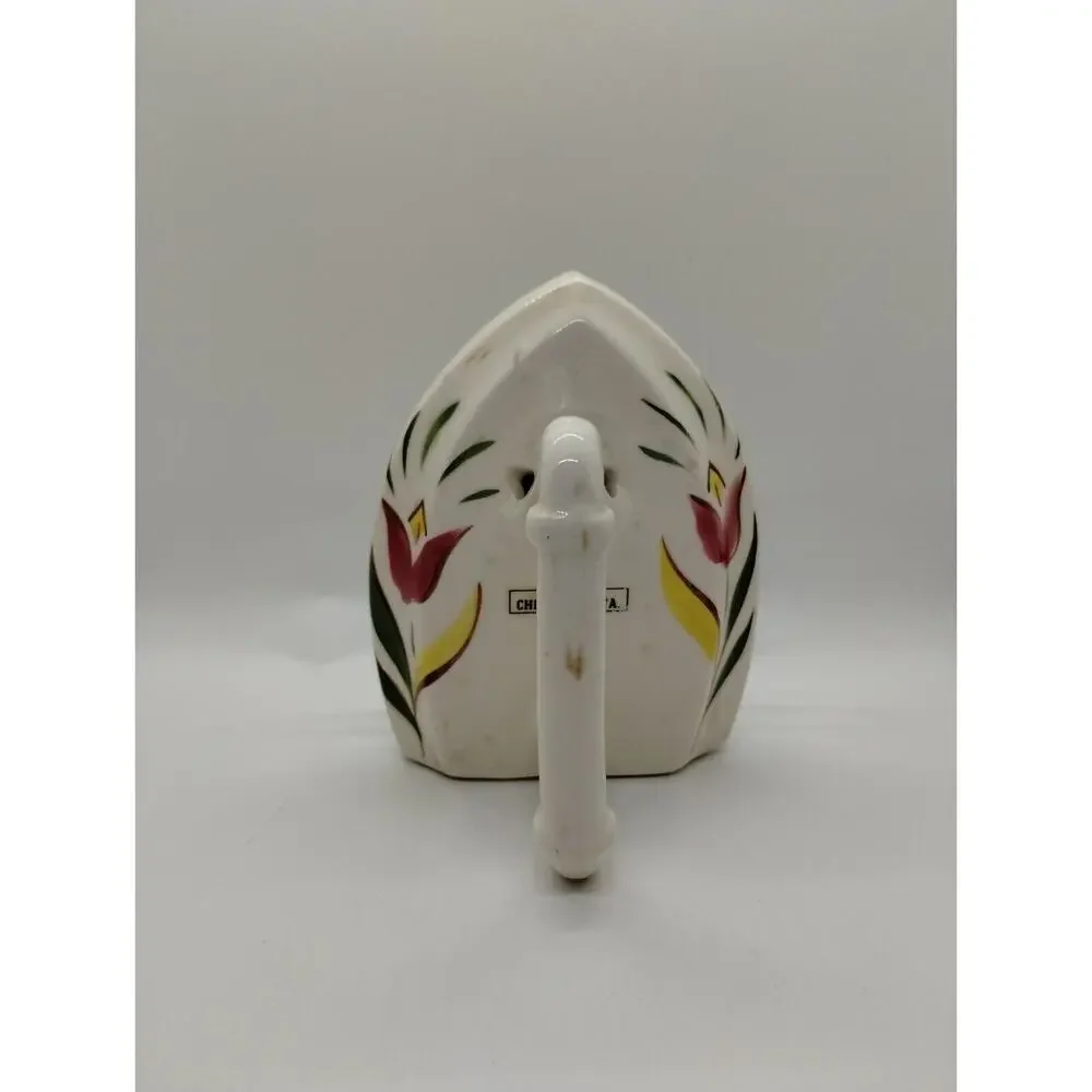 Vintage Ceramic Napkin Holder - Flat Iron Shape - Chester, W.Va. - Tulips